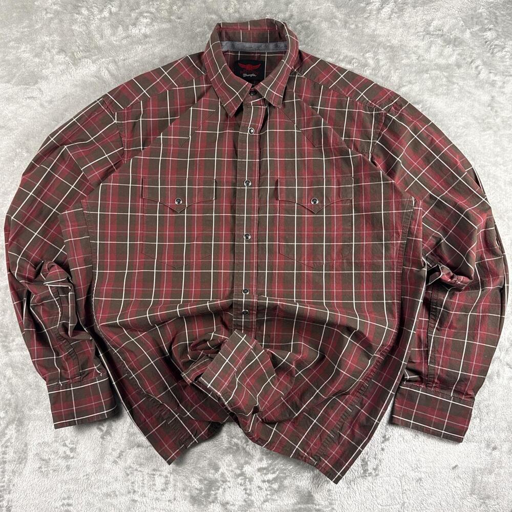 Wrangler Long-Sleeve Shirt Men XL Red & Black Plaid Pearl Snap Country Western